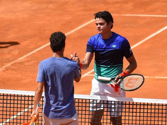 May 9, 2016 - Rome, Italy - Milos Raonic in action during his match against Marco Cecchinato - Internazionali BNL d Italia 2016 on May 09, 2016 in Rome, Italy. Internazionali BNL d Italia 2016 - Day 1  - ZUMAn230