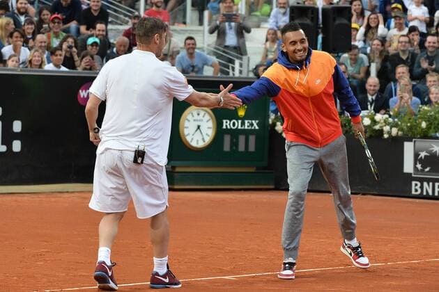 Francesco Totti spielt Charity Match beim Tennisturnier in Rom Francesco Totti e Nick Kyrgios Roma 9-05-2016 Foro Italico Internazionali BNL d Italia, Charity Football Match Roma Cares. Foto AntoniettaxBaldassarre Insidefoto AntoxBaldassarre