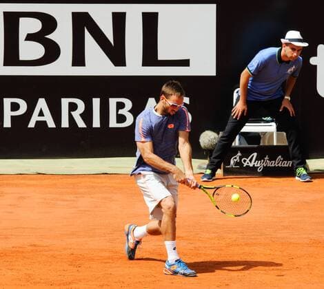 10.05.2016. Rome, Italy. BNL d Italia Tennis Tournament, Viktor Troicki (SRB) versus Kei Nishikori (JPN). Viktor Troicki (SRB) returns Nishikori won by 2-1 after being down a set. xactivaxfotox  ActionPlus11735450