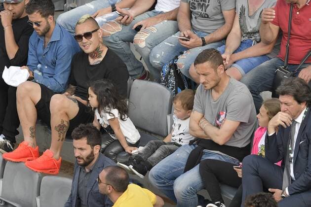Francesco Totti, Radja Nainggolan e Miralem Pjanic. Roma 10-05-2016 Foro Italico Internazionali BNL d Italia, Tennis ATP Tennis Herren AntoxBaldassarre