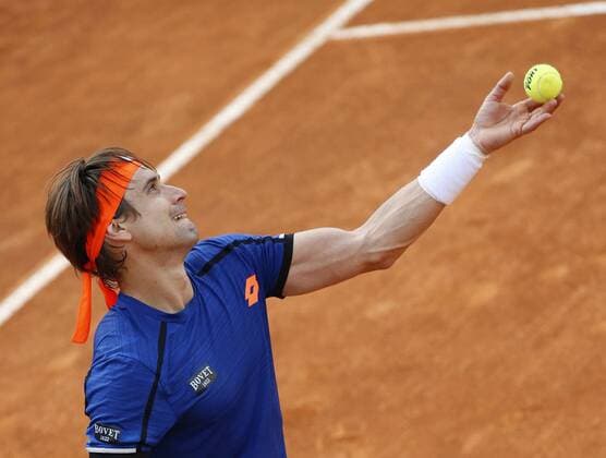 Italy: Tennis BNL Rome 2016 David Ferrer of Spain returns the ball during first round match of the Italian Open tennis BNL2016 tournament against Filippo Volandri of Italy at the Foro Italico.  CiroxDexLuca