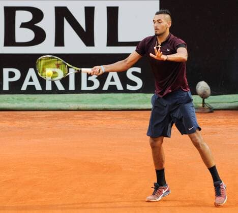 11.05.2016. Rome, Italy. BNL d Italia Tennis Tournament. Milos Raonic (CAN) versus Nick Kyrgios (AUS). Nick Kyrgios returns to Milos Raonic xactivaxfotox  ActionPlus11735817