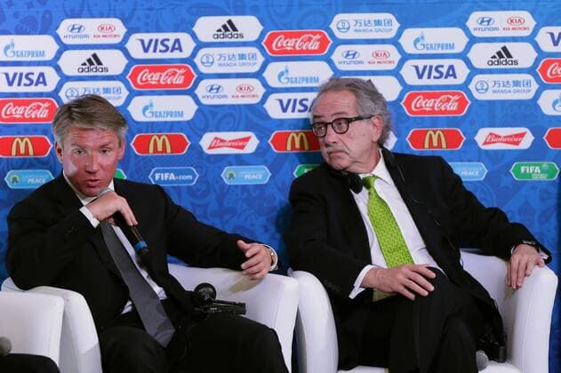 Executive Director of the Local Organizing Committee of the Confederations Cup Russia 2017 Alexey Sorokin (L) and President of the Mexican Soccer Federation Decio de Maria (R) deliver a presser in Mexico City for the FIFA Confederations Cup Russia 2017 in the frame of the 66th FIFA Congress in Mexico, 11 May 2016. EFE Jose Mendez FIFA CONFEDERATIONS CUP RUSSIA 2017 !ACHTUNG: NUR REDAKTIONELLE NUTZUNG!  CDM002 20160512-635986130388827469