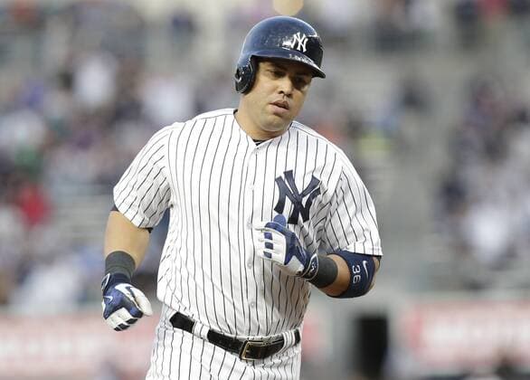 New York Yankees Carlos Beltran hits a solo home run in the 2nd inning against the Kansas City Royals at Yankee Stadium in New York City on May 11, 2016.  NYP20160511103 JOHNxANGELILLO