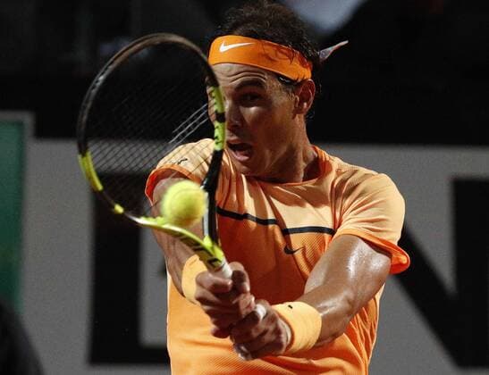 Italy: Tennis BNL Rome 2016 Rafael Nadal of Spain returns the ball during second round match of the Italian Open tennis BNL2016 tournament against Philipp Kohlschreiber of Germany at the Foro Italico.  CiroxDexLuca
