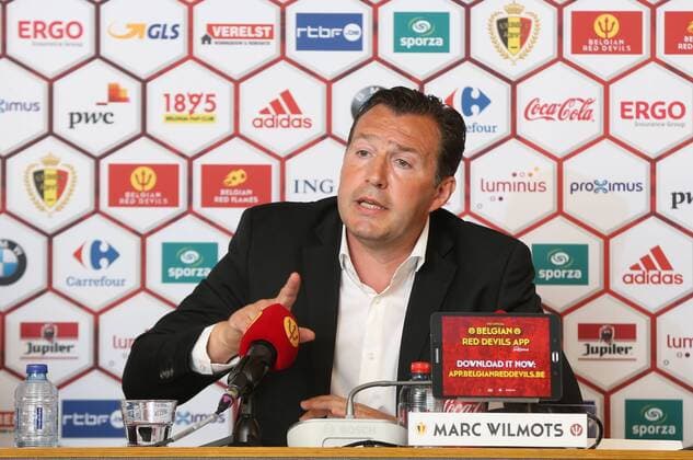 Bilder des Tages - SPORT Belgium s head coach Marc Wilmots pictured during a press conference PK Pressekonferenz of Belgian national soccer team Red Devils head coach, Thursday 12 May 2016, at the headquarters of the federation KBVB-URBSFA, in Brussels. Head coach Wilmots will announce the first selection for the upcoming Euro2016 tournament. VIRGINIExLEFOUR  x04848162x