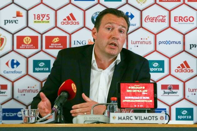 Belgium s head coach Marc Wilmots pictured during a press conference PK Pressekonferenz of Belgian national soccer team Red Devils head coach, Thursday 12 May 2016, at the headquarters of the federation KBVB-URBSFA, in Brussels. Head coach Wilmots will announce the first selection for the upcoming Euro2016 tournament. VIRGINIExLEFOUR  x04848163x
