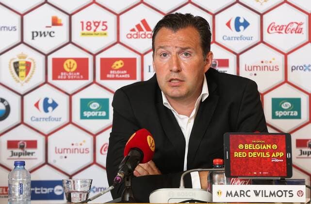 Belgium s head coach Marc Wilmots pictured during a press conference PK Pressekonferenz of Belgian national soccer team Red Devils head coach, Thursday 12 May 2016, at the headquarters of the federation KBVB-URBSFA, in Brussels. Head coach Wilmots will announce the first selection for the upcoming Euro2016 tournament. VIRGINIExLEFOUR  x04848166x