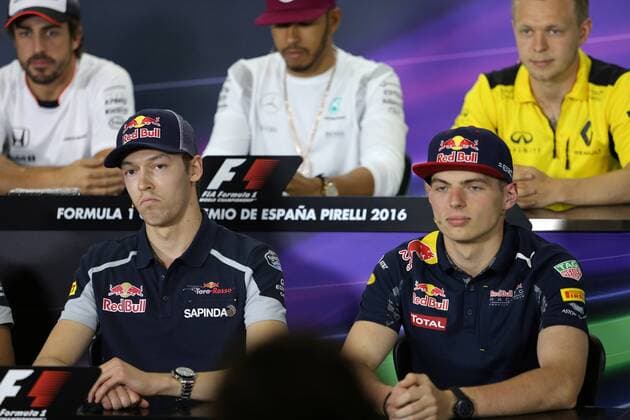 Spanish Grand Prix, Barcelona 12 - 15 May 2016 12.05.2016 - press conference PK Pressekonferenz (L-R) Daniil Kvyat (RUS) Scuderia Toro Rosso STR11 and Max Verstappen (NED) Red Bull Racing RB12 