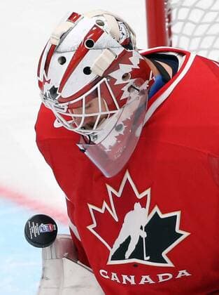 ST PETERSBURG, RUSSIA. MAY 12, 2016. Canada s goaltender Cam Talbot in their 2016 IIHF Ice hockey Eishockey WM Nationalteam LÃ¤nderspiel World Championships Group B Preliminary Round match against Germany at Yubileiny Arena. Alexander Demianchuk TASS  TS022A5A