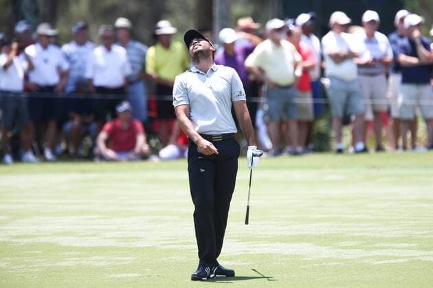 May 12, 2016 - Ponte Vedra Beach, Florida, United States - Jason Day reacts after hitting a fairway shot on the 9th hole during the first round of The PLAYERS Championship at TPC Sawgrass. The PLAYERS Championship - Round 1 - ZUMAw109