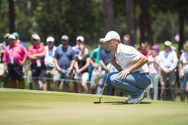May 12, 2016: Jordan Spieth lines up his putt on 7 during the first round of THE PLAYERS Championship in Ponte Vedra Beach, FL. (Photograph by Roy K. Miller Icon Sportswire) GOLF: MAY 12 PGA Golf Herren - THE PLAYERS Championship - First Round Icon160512052 EDITORIAL USE ONLY