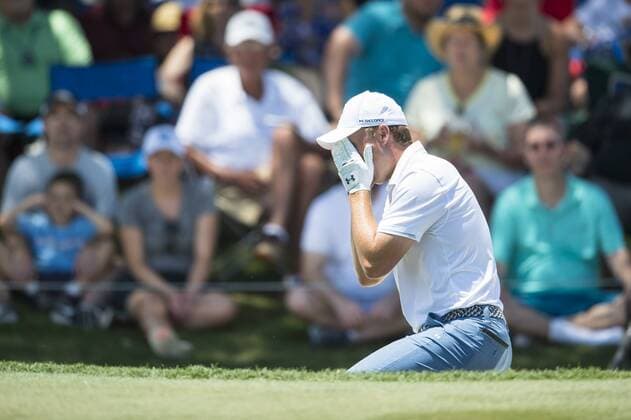 May 12, 2016: Jordan Spieth plays out of the sand on 9 during the first round of THE PLAYERS Championship in Ponte Vedra Beach, FL. This was his second shot out of the sand and finished with a double bogie and even for the first round. He could not believe that it didn t go in the hole. (Photograph by Roy K. Miller Icon Sportswire) GOLF: MAY 12 PGA Golf Herren - THE PLAYERS Championship - First Round Icon160512082 EDITORIAL USE ONLY