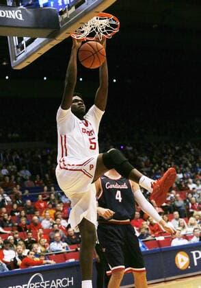 November 7, 2015 - Dayton, Ohio, U.S - Dayton Flyers basketball player Steve McElvene 20 years old died Thursday May 12,2016 Morning at his Parents home in Indiana. An enlarged heart is the suspected cause of McElvene s Death..File photo s of McElvene during play in November 2015 during home game in Dayton ,Ohio.---.----------------------------------------------------------..Dayton Flyer s (5) STAVE McELVENE puts down a dunk. On Sat November 7, 2015 during play with Saginaw Valley State in Dayton,Ohio. As the Flyer s go on to win 96 to 69. NCAA College League USA Basketball 2015-File Photo of Dayton Flyer Player 5-Steve McElvene during play with Saginaw Vally State 69-96 - ZUMAc199