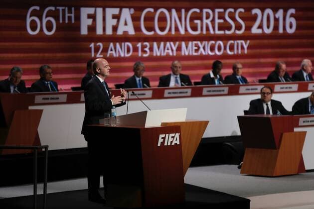 FIFA president, Swiss Gianni Infantino, delivers a speech during the second day of 66th FIFA Congress in Mexico City, Mexico, 13 May 2016. FIFA congress runs from 12 to 13 May 2016 EFE Jose Mendez 66th FIFA Congress in Mexico City !ACHTUNG: NUR REDAKTIONELLE NUTZUNG!  20160513-635987580054169204