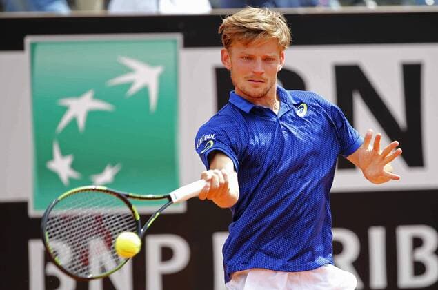 Italy: ATP Tennis Herren BNL 2016 in Rome David Goffin of Belgium during quarter-final match of the Italian Open tennis BNL2016 tournament against Andy Murray of Great Britain at the Foro Italico in Rome.  CiroxDexLuca