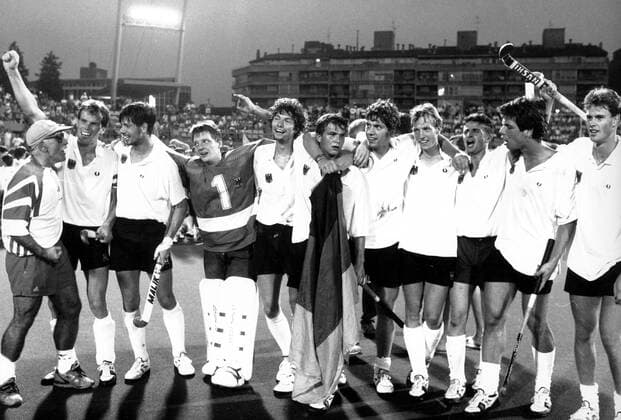 Olympische Spiele 1992 in Barcelona, Feldhockey Olympiasieger Deutschland jubelt