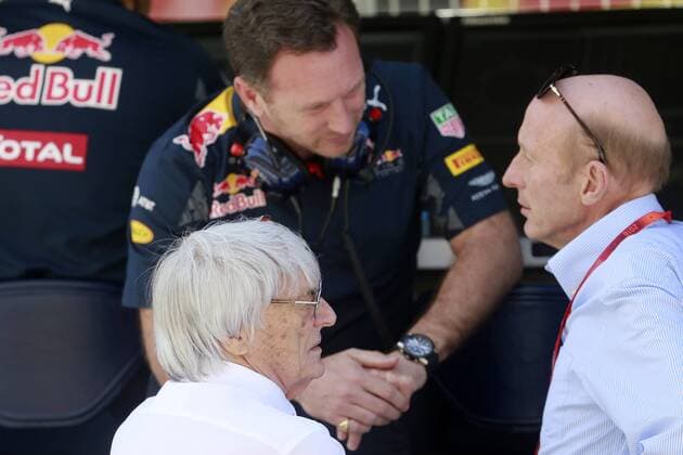 Formel 1, GP von Spanien, 3. Freies Training Spanish Grand Prix, Barcelona 12 - 15 May 2016 14.05.2016 - Free Practice 3, Christian Horner (GBR), Red Bull Racing, Sporting Director, Bernie Ecclestone (GBR), President and CEO of FOM and Donald Mackenzie (GBR) CVC Capital Partners Managing Partner, Co Head of Global Investments. 