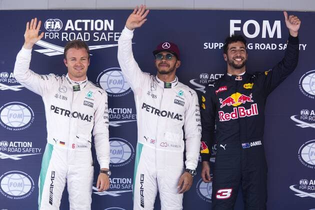 May 13rd, 14th and 15th, 2016 - Barcelona, Spain - 44 Lewis Hamilton (Great Britain) - Mercedes AMG Petronas F1 Team, 06 Nico Rosberg (Germany) Mercedes AMG Petronas F1 Team and 03 Daniel Ricciardo (Australia) - Red Bull Racing during the Formula One Spanish Grand Prix at Circuit de Barcelona - Catalunya. Barcelona, May 13rd, 14th and 15th, 2016. (Photo: Xavi Bonilla Cordon Press)  xXavixBonillax xx