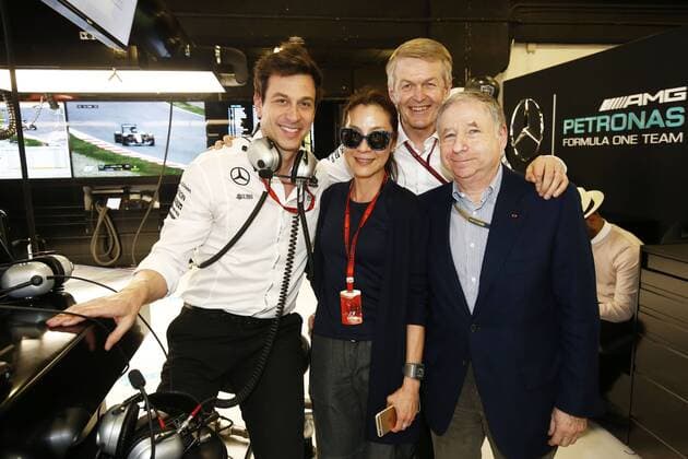 Formel 1, GP von Spanien, 3. Freies Training Motorsports: FIA Formula One World Championship WM Weltmeisterschaft 2016, Race in Barcelona, Toto Wolff (AUT, Mercedes AMG Petronas Formula One Team), Michelle Yeoh (MAL), Prof. Dr. Thomas Weber (Member of the Board of Management of Daimler AG),Jean Todt (FIA President), xHOCHxZWEIx