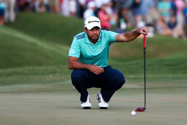 May 14, 2016 - Ponte Vedra Beach, Florida, United States - Jason Day lines up a putt on the 18th green during the third round of The PLAYERS Championship at TPC Sawgrass. Golf 2016 - The PLAYERS Championship - Round 3 - ZUMAw109