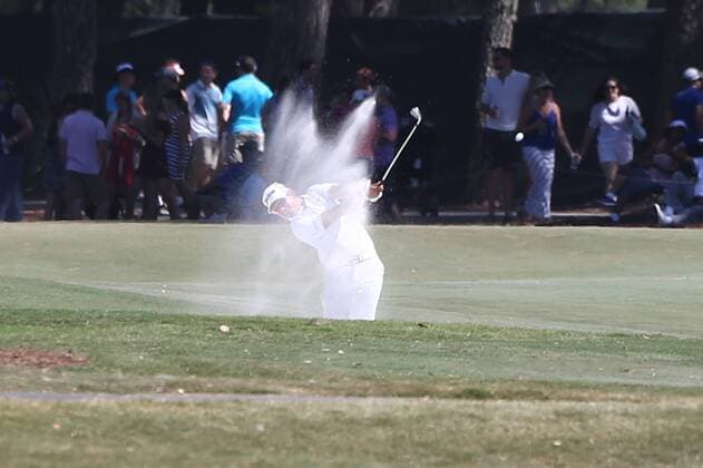 May 14, 2016 - Ponte Vedra Beach, Florida, United States - Hideki Matsuyama hits out of a bunker on the 15th hole during the third round of The PLAYERS Championship at TPC Sawgrass. Golf 2016 - The PLAYERS Championship - Round 3 - ZUMAw109