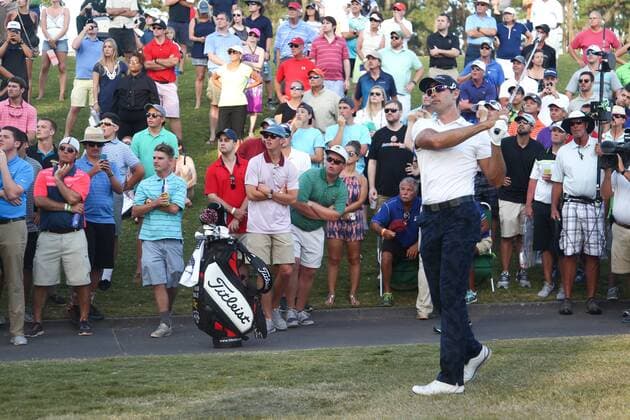 May 14, 2016 - Ponte Vedra Beach, Florida, United States - Cameron Tringale hits out of the rough on the 18th hole during the third round of The PLAYERS Championship at TPC Sawgrass. Golf 2016 - The PLAYERS Championship - Round 3 - ZUMAw109