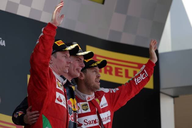 Formel 1, GP von Spanien, Sieger Max Verstappen Spanish Grand Prix, Barcelona 12 - 15 May 2016 15.05.2016- Race 2, 1st position Max Verstappen (NED) Red Bull Racing RB12, 2nd position Kimi Raikkonen (FIN) Scuderia Ferrari SF16-H and 3rd position Sebastian Vettel (GER) Scuderia Ferrari SF16-H 