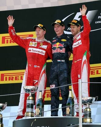 Formel 1, GP von Spanien, Sieger Max Verstappen Podium, Kimi Raiikkoenen, Scuderia Ferrari, Max Verstappen, Red Bull Racing, Sebastian Vettel, Scuderia Ferrari, formula 1 GP, Spanien in Barcelona 15.05.2016 Photo:mspb Jerry Andre Podium, Kimi Raiikkoenen, Max Verstappen, Sebastian Vettel, formula 1 GP, Spanien