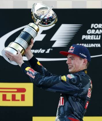Formel 1, GP von Spanien, Sieger Max Verstappen Dutch Formula One driver Max Verstappen, Red Bull, celebrates his victory at the Spanish Formula One Grand Prix at the Barcelona-Catalunya circuit in Barcelona, northeastern Spain, on 15 May 2016. Verstappen has become the youngest driver ever to win a Formula One GP race at the age of 18 years, 7 months and 15 days. SPANISH GRAND PRIX !ACHTUNG: NUR REDAKTIONELLE NUTZUNG!  20160515-635989297417149616