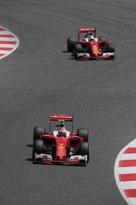 Spanish Grand Prix, Barcelona 12 - 15 May 2016 15.05.2016- Race 2, Kimi Raikkonen (FIN) Scuderia Ferrari SF16-H leads Sebastian Vettel (GER) Scuderia Ferrari SF16-H 
