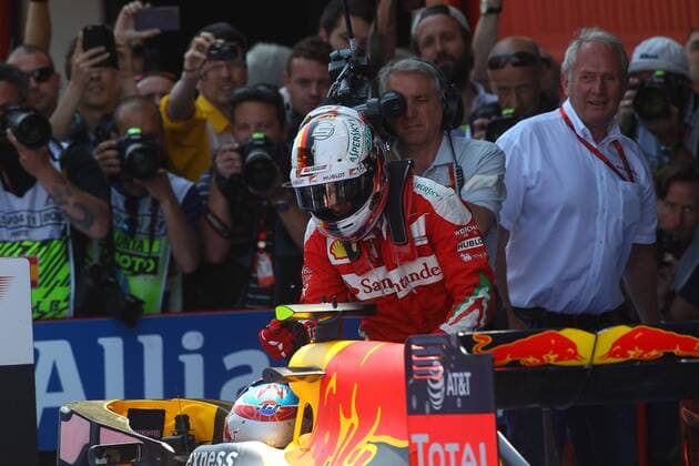Spanish Grand Prix, Barcelona 12 - 15 May 2016 15.05.2016- Race 2, Max Verstappen (NED) Red Bull Racing RB12 race winner with Sebastian Vettel (GER) Scuderia Ferrari SF16-H 