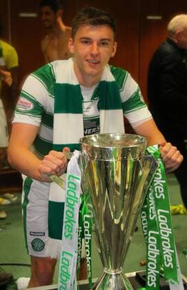 15.05.2016. Celtic Park, Glasgow, Scotland. Scottish Premier League. Celtic versus Motherwell. Kieran Tierney with the trophy xVagelisxGeorgarioux  ActionPlus11737511