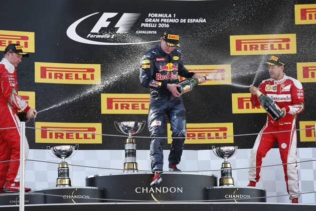 Formel 1, GP von Spanien, Sieger Max Verstappen Motorsports: FIA Formula One World Championship WM Weltmeisterschaft 2016, Race in Barcelona, 7 Kimi Raikkonen (FIN, Scuderia Ferrari), 33 Max Verstappen (NDL, Red Bull Racing), 5 Sebastian Vettel (GER, Scuderia Ferrari), xHOCHxZWEIx
