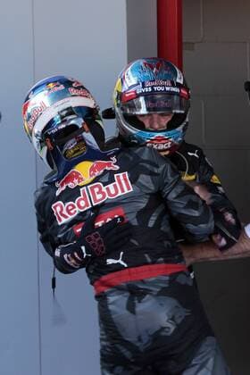 Formel 1, GP von Spanien, Sieger Max Verstappen Spanish Grand Prix, Barcelona 12 - 15 May 2016 15.05.2016- Race 2, Daniel Ricciardo (AUS) Red Bull Racing RB12 and Max Verstappen (NED) Red Bull Racing RB12 race winner 
