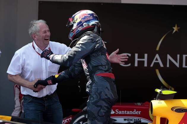 Formel 1, GP von Spanien, Sieger Max Verstappen Spanish Grand Prix, Barcelona 12 - 15 May 2016 15.05.2016- Race 2, Max Verstappen (NED) Red Bull Racing RB12 race winner and Helmut Marko (AUT), Red Bull Racing, Red Bull Advisor 