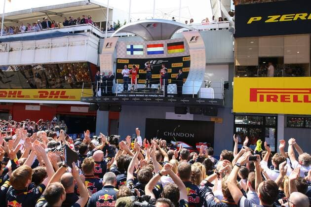 Formel 1, GP von Spanien, Sieger Max Verstappen Spanish Grand Prix, Barcelona 12 - 15 May 2016 15.05.2016- Race 2, 1st position Max Verstappen (NED) Red Bull Racing RB12, 2nd position Kimi Raikkonen (FIN) Scuderia Ferrari SF16-H and 3rd position Sebastian Vettel (GER) Scuderia Ferrari SF16-H 