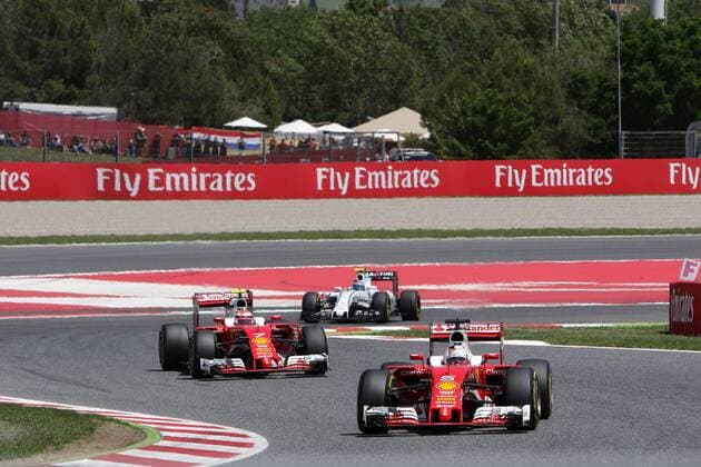 Spanish Grand Prix, Barcelona 12 - 15 May 2016 15.05.2016- Race 2, Sebastian Vettel (GER) Scuderia Ferrari SF16-H leads Kimi Raikkonen (FIN) Scuderia Ferrari SF16-H 