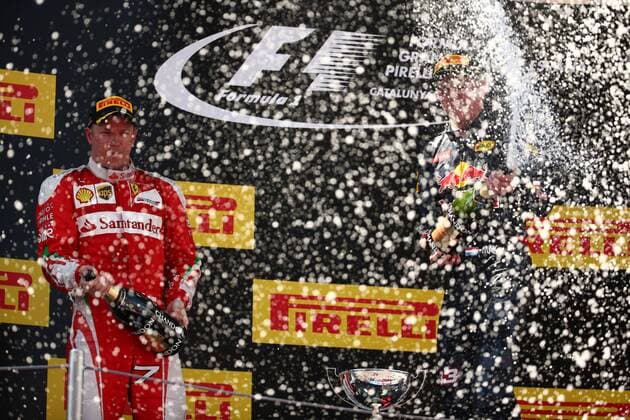 Spanish Grand Prix, Barcelona 12 - 15 May 2016 15.05.2016- Race 2, 1st position Max Verstappen (NED) Red Bull Racing RB12, 2nd position Kimi Raikkonen (FIN) Scuderia Ferrari SF16-H and 3rd position Sebastian Vettel (GER) Scuderia Ferrari SF16-H 