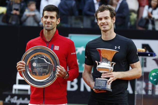 ATP-Turnier in Rom, Finale, Sieger Andy Murray Italy: Andy Murray wins Tennis ATP Tennis Herren Andy Murray of Great Britain (R) and Novak Djokovic of Serbia (L). Andy Murray of Great Britain wins the final match of the Italian Open tennis BNL2016 tournament.  CiroxDexluca