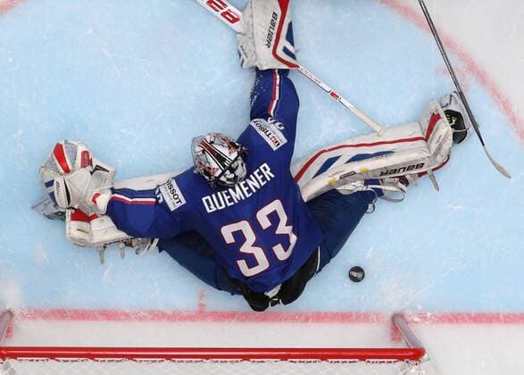 ST. PETERSBURG, RUSSIA. MAY 16, 2016. France s goalie Ronan Quemener concedes a goal in their 2016 IIHF World Championship WM Weltmeisterschaft Preliminary Round Group B Ice hockey Eishockey match against Canada at Yubileyny Sports Palace. The Canadian Team won the game 4:0. Alexander Demianchuk TASS  TS0233F5