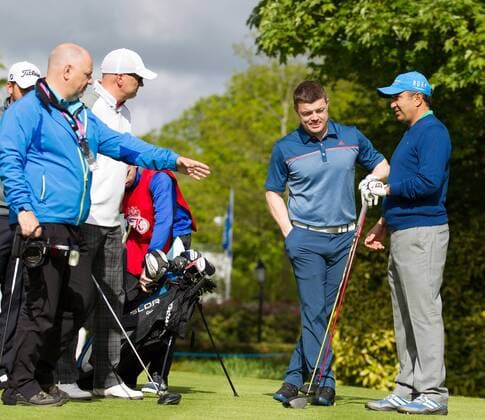 18.05.2016. The K Club, Straffan, Co. Kildare, Ireland. Dubai Duty Free Irish Open Golf Championship Pro-AM. Brian O Driscoll on the 10th tee. xPeterxFitzpatrickx  ActionPlus11738279