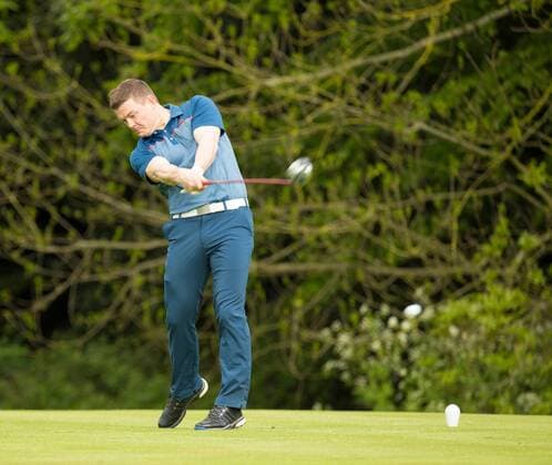 18.05.2016. The K Club, Straffan, Co. Kildare, Ireland. Dubai Duty Free Irish Open Golf Championship Pro-AM. Brian O Driscoll teeing off on the 10th tee. xPeterxFitzpatrickx  ActionPlus11738295