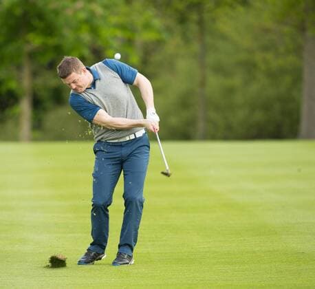 18.05.2016. The K Club, Straffan, Co. Kildare, Ireland. Dubai Duty Free Irish Open Golf Championship Pro-AM. Brian O Driscoll takes a shot from the 10th fairway. xPeterxFitzpatrickx  ActionPlus11738298
