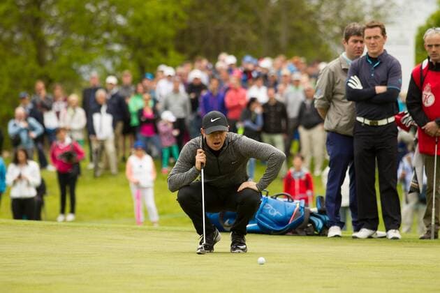 17.05.2016. The K Club, Straffan, Co. Kildare, Ireland. Dubai Duty Free Irish Open Golf Championship Pro-AM. Rory Mcilroy lines up his putt on the 2nd green. xPeterxFitzpatrickx  ActionPlus11738356
