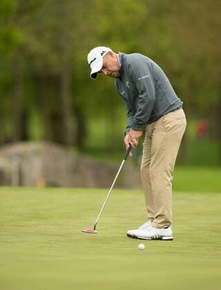 17.05.2016. The K Club, Straffan, Co. Kildare, Ireland. Dubai Duty Free Irish Open Golf Championship Pro-AM. Paul McGinley watching his putt on the 1st green. xPeterxFitzpatrickx  ActionPlus11738374