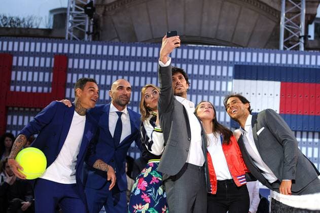 Rafael Nadal (ESP) Gregory Van Der Wiel (NED) Justine Fraioli (FRA) Jerome Alonzo (FRA) Andres Velencoso (ESP) Marie Ange Casta (FRA) TENNIS : Nadal vs Van Der Wiel - Tommy Hilfiger - 18 05 16 TennisMagazine Panoramic 