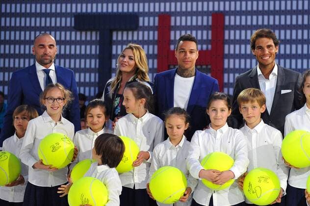 Rafael Nadal (ESP) Gregory Van Der Wiel (NED) Justine Fraioli (FRA) Jerome Alonzo (FRA) TENNIS : Nadal vs Van Der Wiel - Tommy Hilfiger - 18 05 16 TennisMagazine Panoramic 