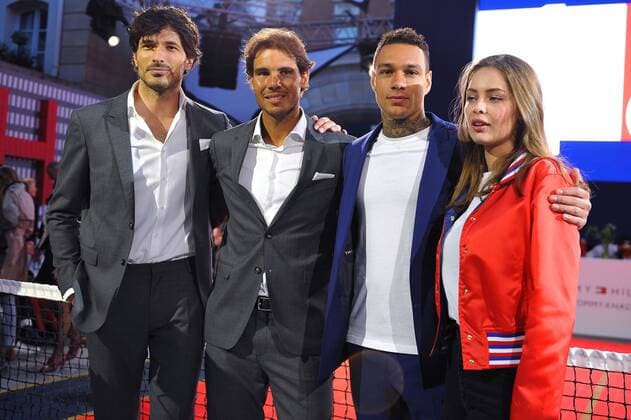 Rafael Nadal (ESP) Gregory Van Der Wiel (NED) Andres Velencoso (ESP) Marie Ange Casta (FRA) TENNIS : Nadal vs Van Der Wiel - Tommy Hilfiger - 18 05 16 TennisMagazine Panoramic 
