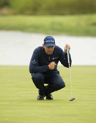 19.05.2016. The K Club, Straffan, Co. Kildare, Ireland. Dubai Duty Free Irish Open Golf Championship, round 1. Padraig Harrington lines up his putt on the 18th green. xPeterxFitzpatrickx  ActionPlus11738845